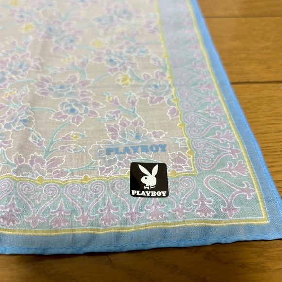 Playboy Floral Patterned Handkerchief/Bandana with Blue Border 45cm x 45cm - Picture 6 of 12